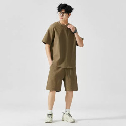 Sports suit men's ice silk loose casual short-sleeved T-shirt breathable fashion round-neck top