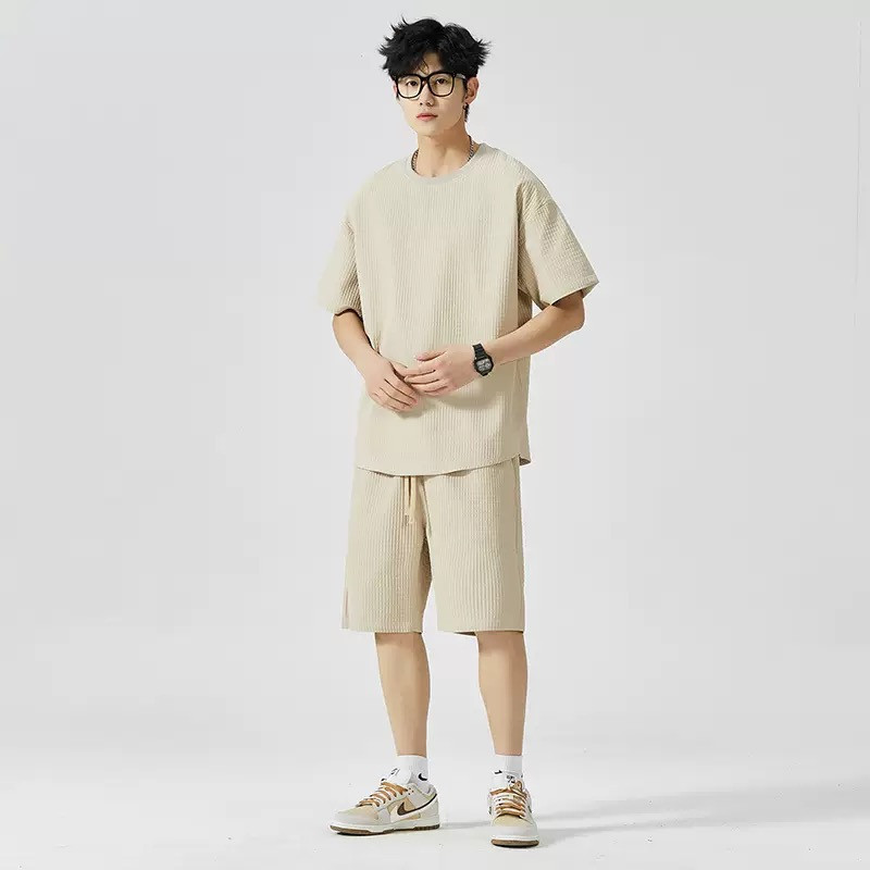 Sports suit men's ice silk loose casual short-sleeved T-shirt breathable fashion round-neck top