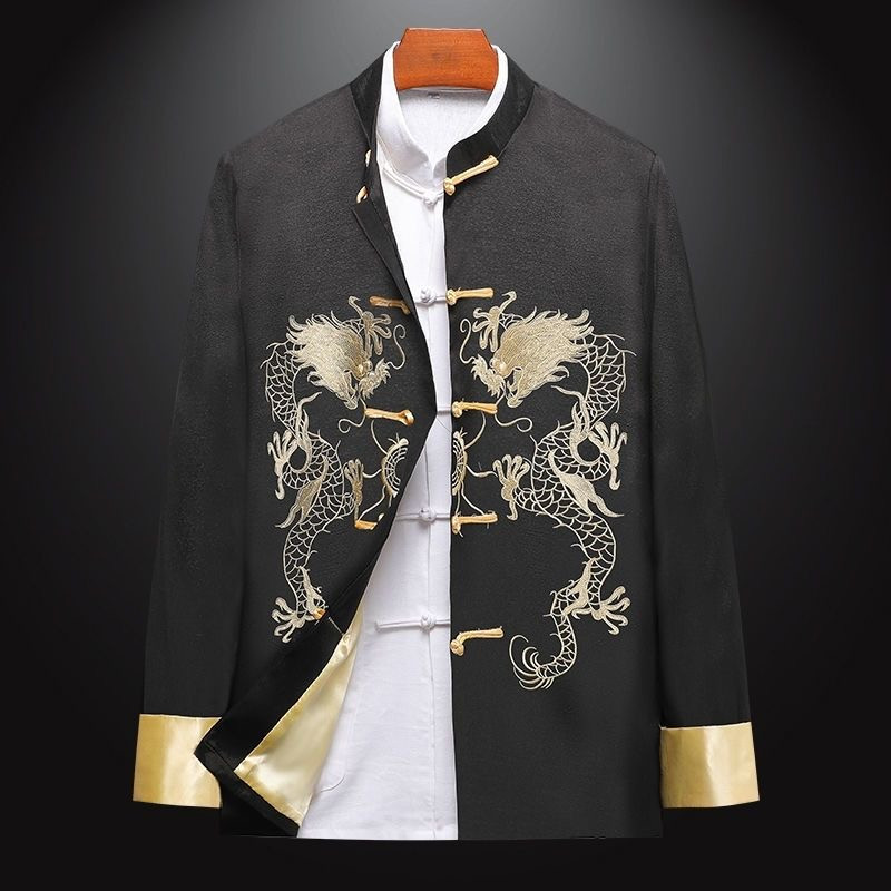 Old man Tang style men's long-sleeved suit Chinese style dad coat