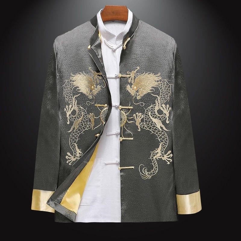 Old man Tang style men's long-sleeved suit Chinese style dad coat