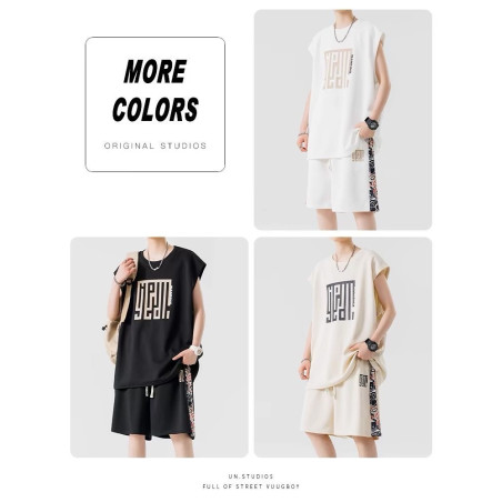 Guochao Ice Silk Sleeveless T-shirt Men's Quick-drying Vest Shorts Casual Set
