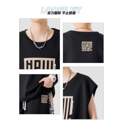 Guochao Ice Silk Sleeveless T-shirt Men's Quick-drying Vest Shorts Casual Set