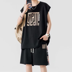 Guochao Ice Silk Sleeveless T-shirt Men's Quick-drying Vest Shorts Casual Set