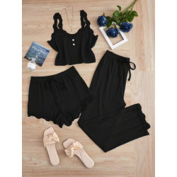 New lace trim camisole and shorts pajamas for women, wearable outside the slim three-piece set.