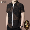 Woodpecker fragrant cloud yarn mulberry silk short-sleeved flower shirt silk thin Chinese style