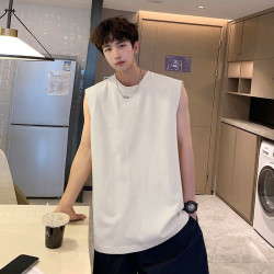 Sports vest men's fashion brand loose sleeveless off-the-shoulder pure cotton fitness short-sleeved T-shirt