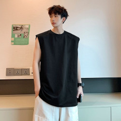 Sports vest men's fashion brand loose sleeveless off-the-shoulder pure cotton fitness short-sleeved T-shirt