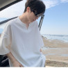 Trendy loose polyester V-neck T-shirt, fashionable and comfortable, versatile for couples
