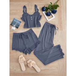 New lace trim camisole and shorts pajamas for women, wearable outside the slim three-piece set.