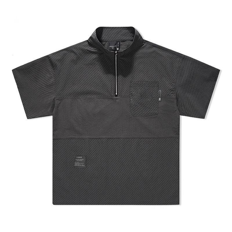 Stitching design sense half-zipper short-sleeved polo shirt quick-drying lapel T-shirt trend