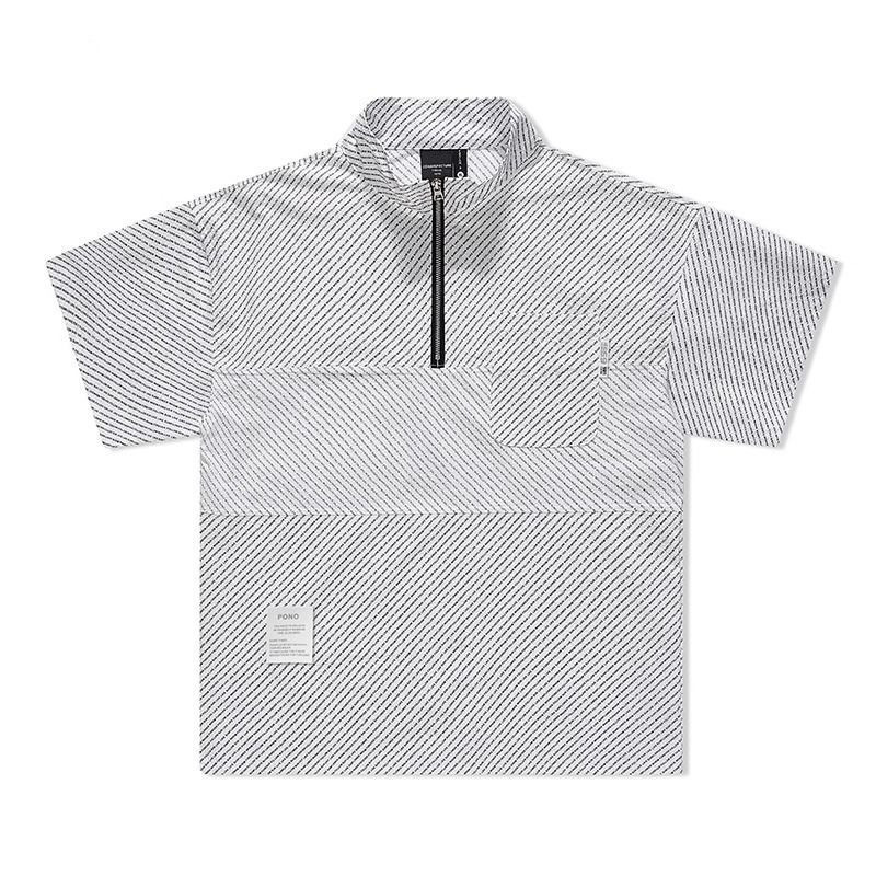 Stitching design sense half-zipper short-sleeved polo shirt quick-drying lapel T-shirt trend