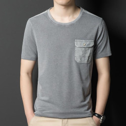 Short-sleeved T-shirt thin dad casual loose short-sleeved pocket round neck old