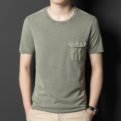 Short-sleeved T-shirt thin dad casual loose short-sleeved pocket round neck old