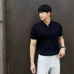 Ice silk men's lapel POLO shirt casual slim short-sleeved T-shirt knitted undershirt
