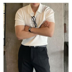 Ice silk men's lapel POLO shirt casual slim short-sleeved T-shirt knitted undershirt