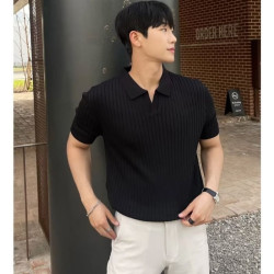Ice silk men's lapel POLO shirt casual slim short-sleeved T-shirt knitted undershirt