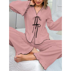 2025 New Women's Homewear Long Sleeve Bathrobe Set Elegant Loose Casual Butterfly Tie Home 2 Piece Set