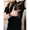 Stand-up collar gold-plated fashion men's short-sleeved elastic casual slim T-shirt zipper top
