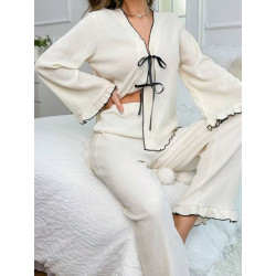 2025 New Women's Homewear Long Sleeve Bathrobe Set Elegant Loose Casual Butterfly Tie Home 2 Piece Set