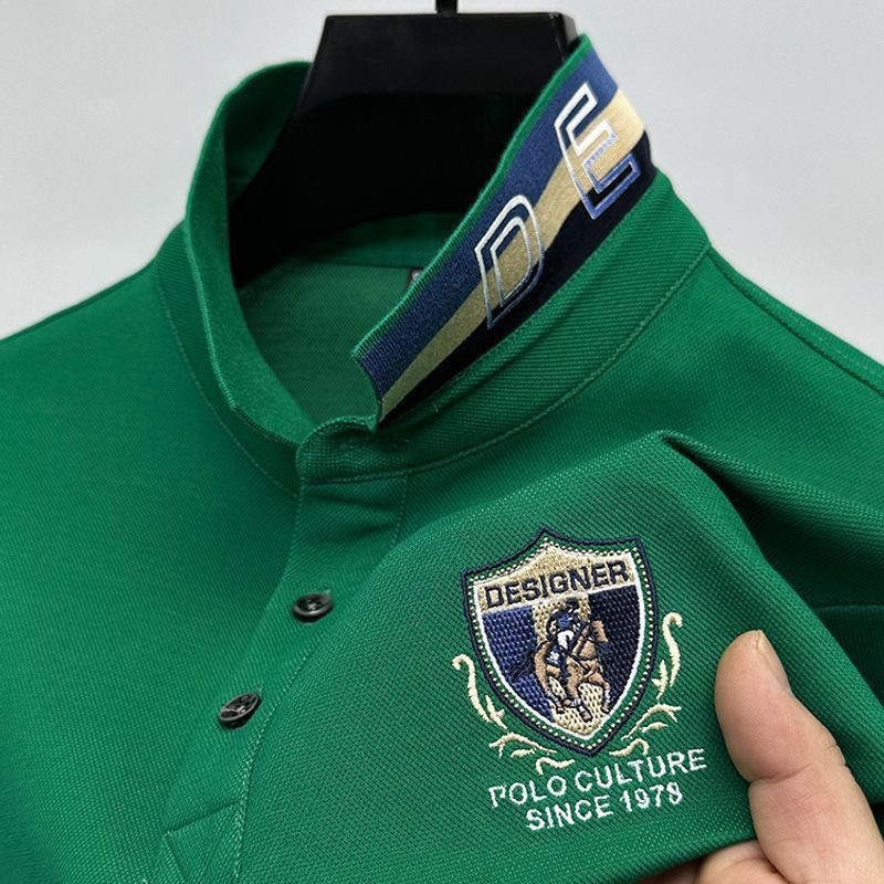 Short-sleeved silk pearl cotton T-shirt men's long-sleeved lapel casual polo shirt men's clothing