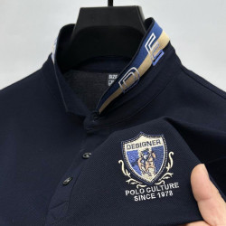Short-sleeved silk pearl cotton T-shirt men's long-sleeved lapel casual polo shirt men's clothing