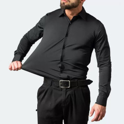 Four-sided elastic iron-free men's long-sleeved shirt silky vertical feeling