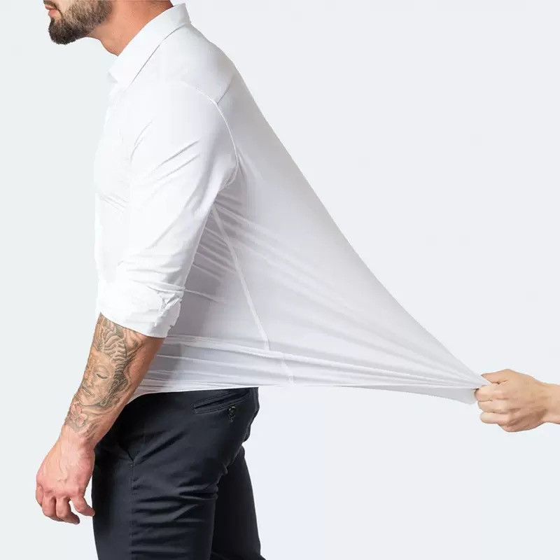 Four-sided elastic iron-free men's long-sleeved shirt silky vertical feeling