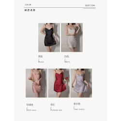 Sexy V-neck lace lingerie, silver deep V camisole nightgown, French open front robe, home lady's set.