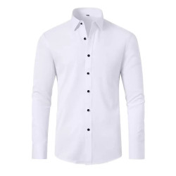 Four-sided elastic iron-free men's long-sleeved shirt silky vertical feeling