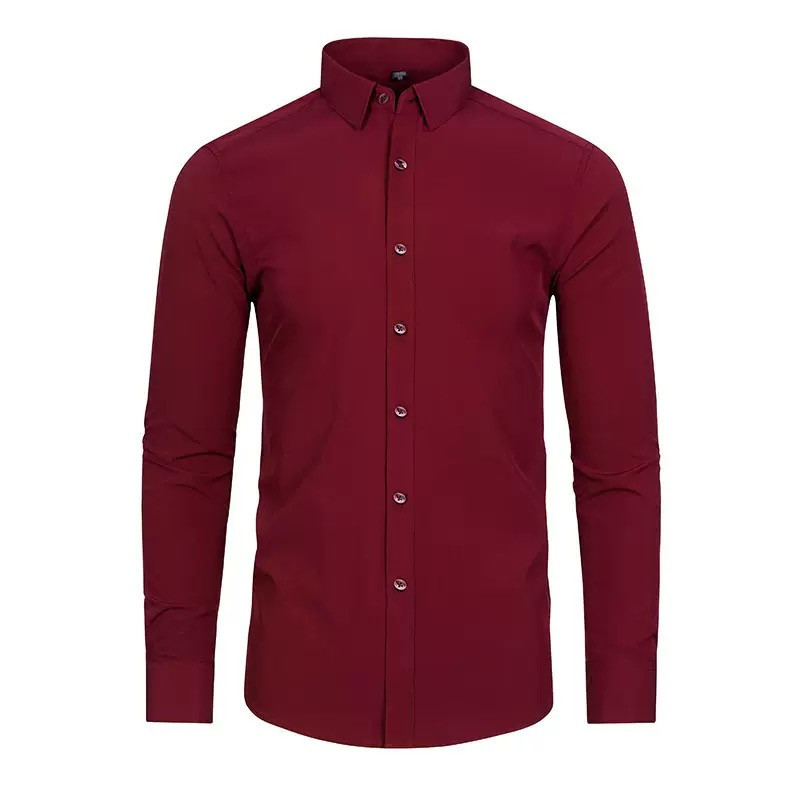 Four-sided elastic iron-free men's long-sleeved shirt silky vertical feeling