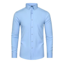 Four-sided elastic iron-free men's long-sleeved shirt silky vertical feeling