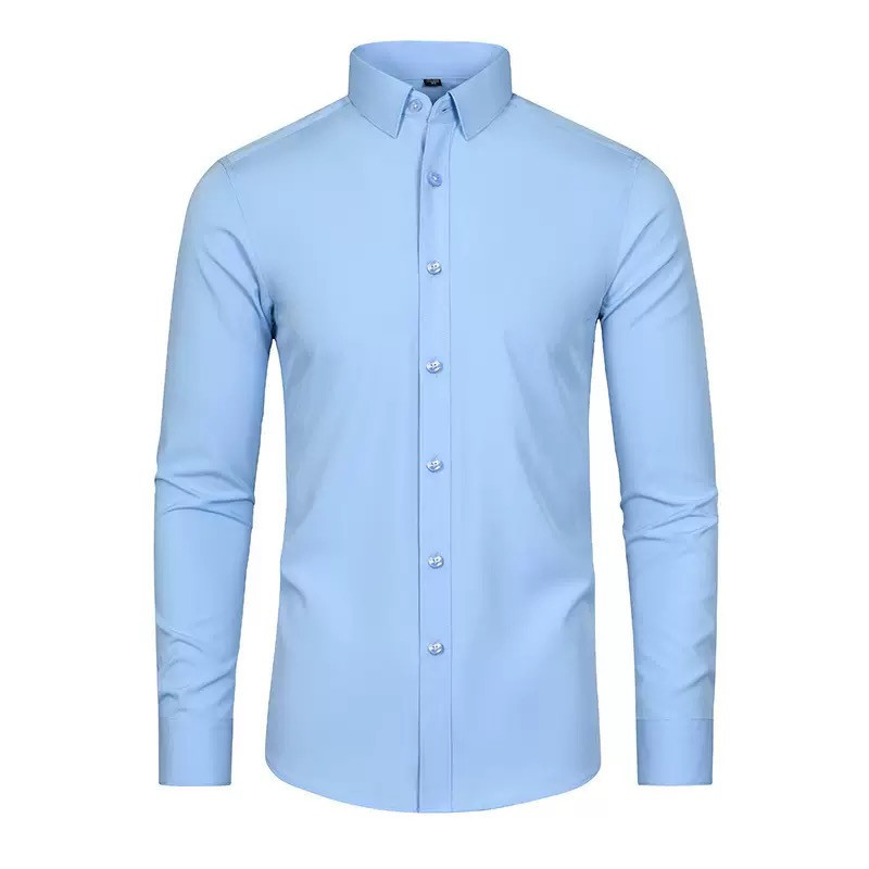 Four-sided elastic iron-free men's long-sleeved shirt silky vertical feeling