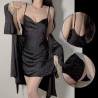 Sexy V-neck lace lingerie, silver deep V camisole nightgown, French open front robe, home lady's set.