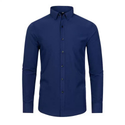 Four-sided elastic iron-free men's long-sleeved shirt silky vertical feeling
