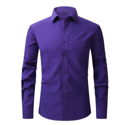Four-sided elastic iron-free men's long-sleeved shirt silky vertical feeling