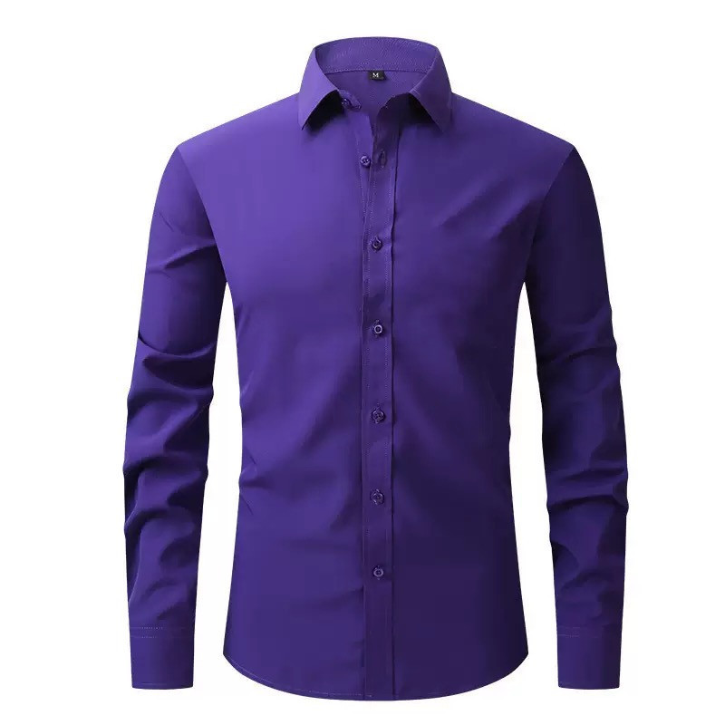 Four-sided elastic iron-free men's long-sleeved shirt silky vertical feeling