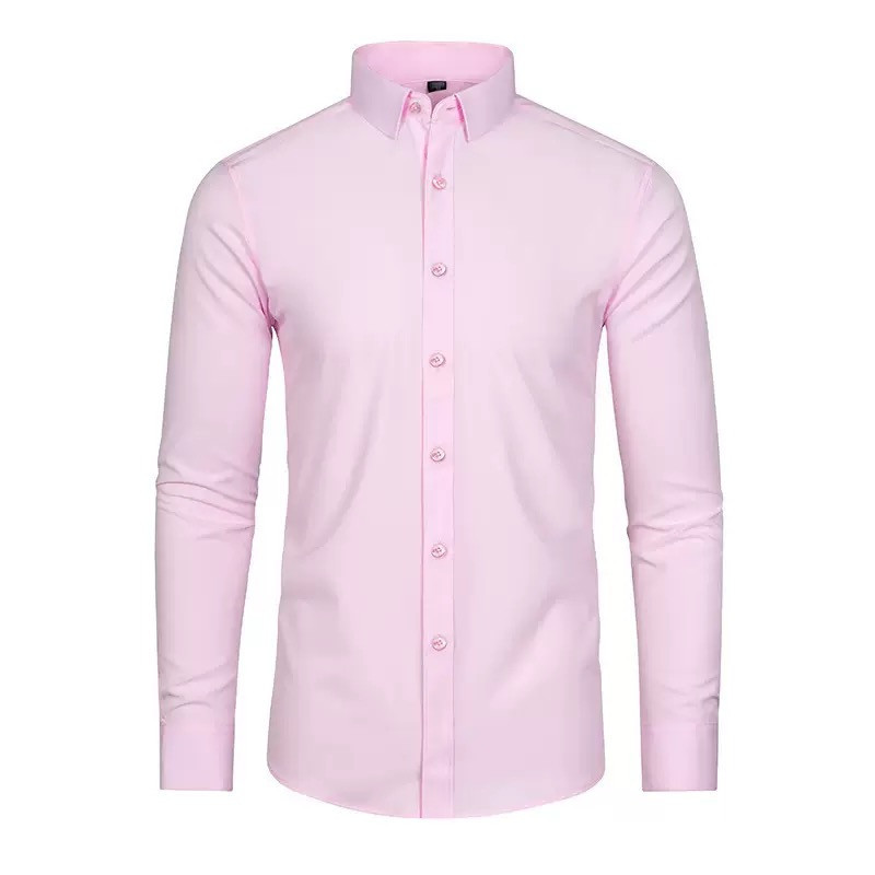 Four-sided elastic iron-free men's long-sleeved shirt silky vertical feeling