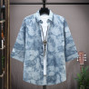 Ice silk short-sleeved shirt men's top wear thin cardigan T-shirt fashion