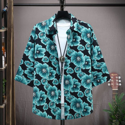 Ice silk short-sleeved shirt men's top wear thin cardigan T-shirt fashion