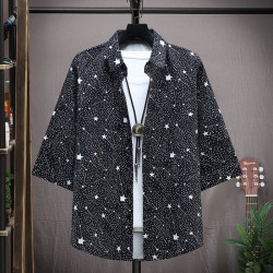 Ice silk short-sleeved shirt men's top wear thin cardigan T-shirt fashion