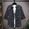 Ice silk short-sleeved shirt men's top wear thin cardigan T-shirt fashion