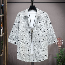 Ice silk short-sleeved shirt men's top wear thin cardigan T-shirt fashion