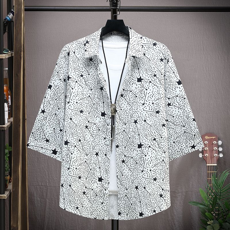 Ice silk short-sleeved shirt men's top wear thin cardigan T-shirt fashion