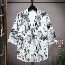 Ice silk short-sleeved shirt men's top wear thin cardigan T-shirt fashion
