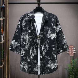 Ice silk short-sleeved shirt men's top wear thin cardigan T-shirt fashion