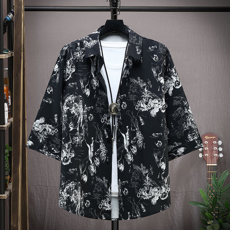 Ice silk short-sleeved shirt men's top wear thin cardigan T-shirt fashion