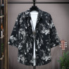 Ice silk short-sleeved shirt men's top wear thin cardigan T-shirt fashion