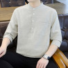 Cotton and linen three-quarter sleeve shirt stand-up collar pure cotton shirt new Chinese style short-sleeved T-shirt