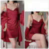 Sexy V-neck lace lingerie, silver deep V camisole nightgown, French open front robe, home lady's set.