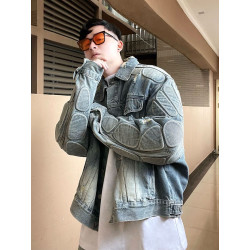 Washed old hole loose denim jacket men's and women's motorcycle jacket